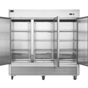 Aceland Commercial Freezer 82"W 3 Door 3 Section Stainless Steel Reach-in Solid Door Upright Fan Cooling 72 Cu.ft Freezer for Restaurant, Bar, Shop, etc