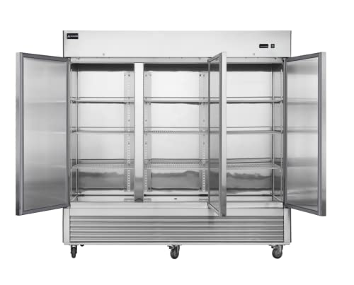 Aceland Commercial Freezer 82"W 3 Door 3 Section Stainless Steel Reach-in Solid Door Upright Fan Cooling 72 Cu.ft Freezer for Restaurant, Bar, Shop, etc