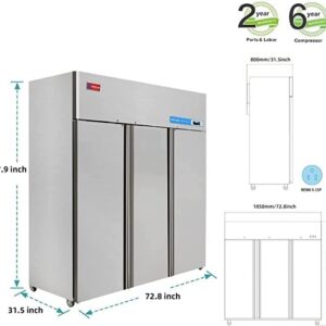 Aceland Commercial Refrigerator NON-ETL 72" Three Door Stainless Steel Upright Fan Cooling Refrigerator for Restaurant, Bar, Shop, Residential 54 Cu.ft (Commercial Kitchen Equipment)