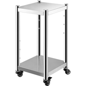 restaurant equipment stand - all stainless steel sushi warmer stand with two undershelves, rice warmer stand 14" x 14" with wheels and two brakes - commercial kitchen equipment stand for rice warmer