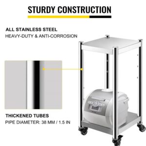 Restaurant Equipment Stand - All Stainless Steel Sushi Warmer Stand with Two Undershelves, Rice Warmer Stand 14" x 14" with Wheels and Two Brakes - Commercial Kitchen Equipment Stand for Rice Warmer