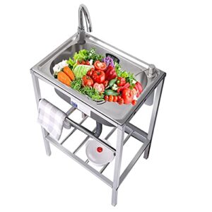 utility sink free standing single bowl kitchen sink stainless steel laundry hand washing sink, portable outdoor camping dish washing station for garage restaurant room bathroom farmhouse ( size : 54*4
