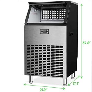 JJGBWY Commercial Ice Machine, Freestanding Ice Machine 99 Lb/24Hr, 66 Lb Storage Bin, Full Heavy Duty Stainless Steel Construction, Home Bar, Coffee Shop, Commercial Ice Maker