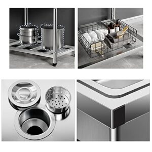 Freestanding Kitchen Sink, Stainless Steel Single Bowl Sink, Washing Hand Basin with Hot and Cold Faucet, for Garage, Laundry, Hotel