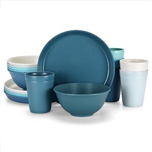 18-piece plates and bowls cups set wheat straw microwave safe plastic dinnerware set for pasta,cereal, salad,side dishes,kitchen, camping, rv