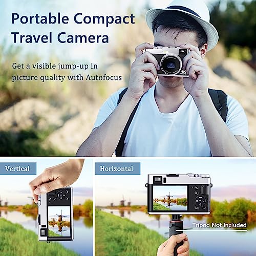 4K Digital Camera with Viewfinder & Flash, Autofocus 48MP Cameras for Photography Vlogging Camera for Adults Teens Compact Travel Camera with Classic Dial, Time Lapse, Selfie, 16X Zoom, 32GB SD Card