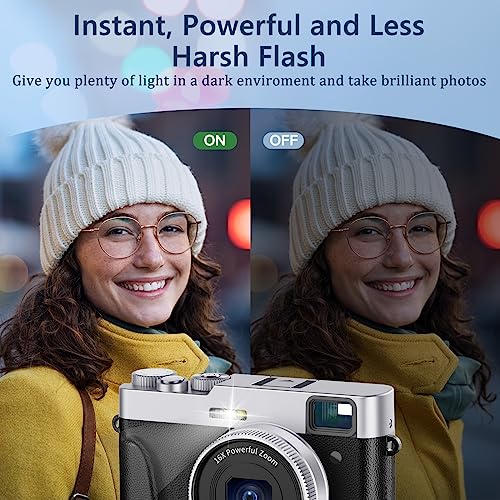 4K Digital Camera with Viewfinder & Flash, Autofocus 48MP Cameras for Photography Vlogging Camera for Adults Teens Compact Travel Camera with Classic Dial, Time Lapse, Selfie, 16X Zoom, 32GB SD Card