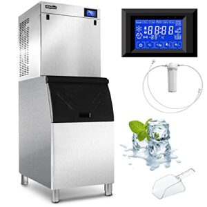 22" commercial ice maker machine 550lbs/24h with 350lbs large storage bin, 990w secop compressor, air cooled, automatic cleaning, ice machine perfect for restaurants, bars, cafes, bussiness (full ice)