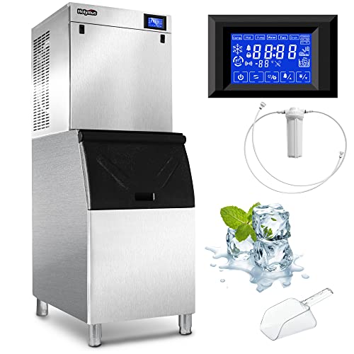 22" Commercial Ice Maker Machine 550LBS/24H with 350LBS Large Storage Bin, 990W SECOP Compressor, Air Cooled, Automatic Cleaning, Ice Machine Perfect for Restaurants, Bars, Cafes, Bussiness (Full Ice)