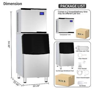 XPW Commercial Ice Maker Machine - 550LBS/24H with 350LBS Bin 1200W Ultra Strong Compressor, Stainless Steel Construction Fully Automatic Operation Perfect for Bar Restaurants and Business