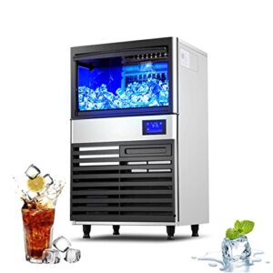 keinxow commercial ice maker with 44lbs ice storage bin and smart lcd touch screen, full clear cube, stainless steel self-cleaning ice cube maker for bar, office,home kitchen, shop,24h 110lbs/45 ice c
