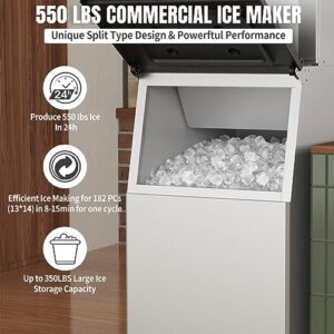 XPW Commercial Ice Maker Machine - 550LBS/24H with 350LBS Bin 1200W Ultra Strong Compressor, Stainless Steel Construction Fully Automatic Operation Perfect for Bar Restaurants and Business