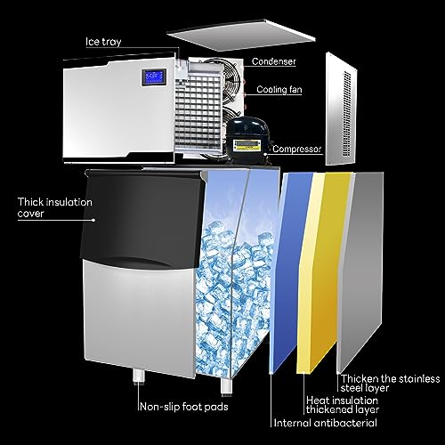 XPW Commercial Ice Maker Machine - 550LBS/24H with 350LBS Bin 1200W Ultra Strong Compressor, Stainless Steel Construction Fully Automatic Operation Perfect for Bar Restaurants and Business