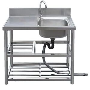 outdoor sink kitchen sink commercial catering sink free standing stainless steel single bowl basin with faucet and workbench with drainer unit and storage shelves for outdoor indoor. (color : hot and