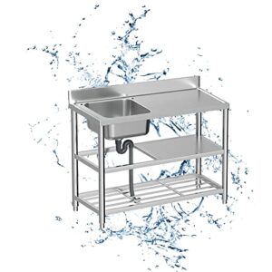 indoor kitchen stainless steel sink,with storage rack,outdoor commercial sink,utility garage sink with faucet,1 compartment,wear-resistant and smooth, large capacity,for restaurant,basement. (size :