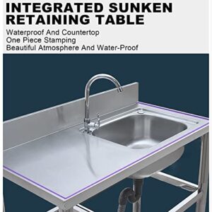 Outdoor Sink Kitchen Sink Commercial Catering Sink Free Standing Stainless Steel Single Bowl Basin with Faucet and Workbench with Drainer Unit and Storage Shelves for Outdoor Indoor. (Color : Hot and