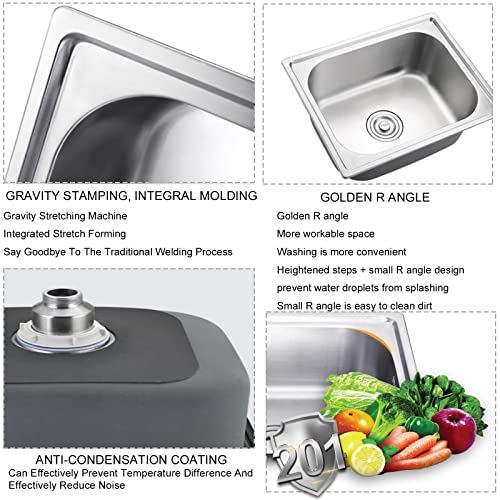 Stainless Steel Sink Kitchen Sink With Cold And Hot Faucet, 1 Compartment Commercial Kitchen Sink Dishpan For Sink (Restaurant, Kitchen, Laundry, Garage) (Size : 75x40x75cm/29.5x15.7x29.5in)