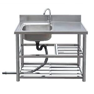 stainless steel utility sink free standing sink commercial single bowl compartment workbench sink with faucet and drain double storage shelves for laundry garage indoor outdoor. (color : cold alone l