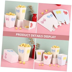 FELTECHELECTR 12pcs Popcorn Boxes Bow Popcorn Disposable Snack Containers Red Bows White Cardboard Sheets Theater Container Cup Popcorn Bucket Movie Theater Popcorn Boxes Popcorn Boxes for Party