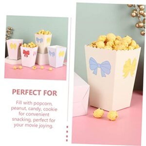 FELTECHELECTR 12pcs Popcorn Boxes Bow Popcorn Disposable Snack Containers Red Bows White Cardboard Sheets Theater Container Cup Popcorn Bucket Movie Theater Popcorn Boxes Popcorn Boxes for Party