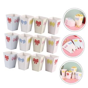 FELTECHELECTR 12pcs Popcorn Boxes Bow Popcorn Disposable Snack Containers Red Bows White Cardboard Sheets Theater Container Cup Popcorn Bucket Movie Theater Popcorn Boxes Popcorn Boxes for Party