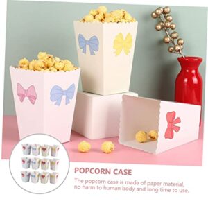 FELTECHELECTR 12pcs Popcorn Boxes Bow Popcorn Disposable Snack Containers Red Bows White Cardboard Sheets Theater Container Cup Popcorn Bucket Movie Theater Popcorn Boxes Popcorn Boxes for Party