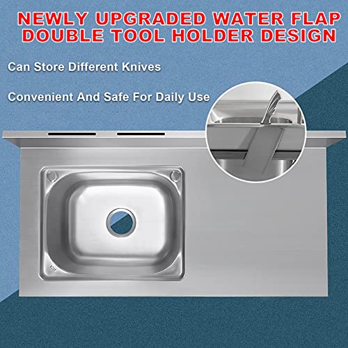 Commercial Sink Single Bowl Unit Free Standing Utility Sink with Cold and Hot Faucet and Workbench and Storage Shelves for Kitchen Bathroom Restaurant Farmhouse Laundry Indoor Outdoor. (Color : Hot a
