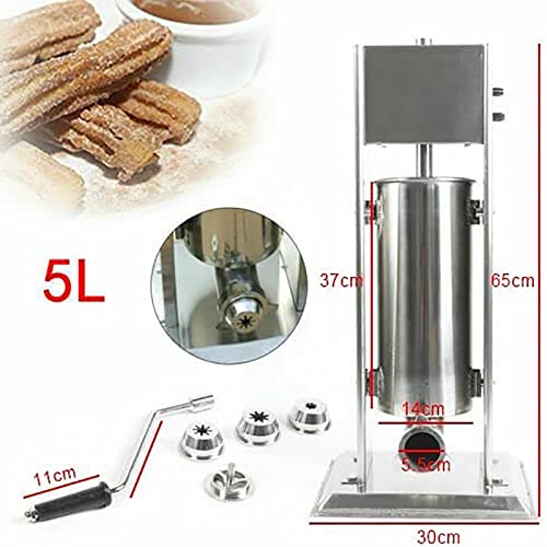 Commercial Manual Churro Maker, Churros Filler Maker Machine with 5L Tank, Stainless Steel, 4 Nozzles, Vertical, 26x12x2.2 Inches - Ideal for Restaurants and Bakeries