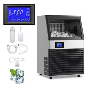 xpw commercial 110v ice maker machine - 450w 80-90lbs/24h with 40lbs bin, full heavy duty stainless steel construction, freestanding automatic clear cube ice machine for restaurant home bar