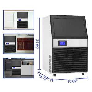 XPW Commercial 110V Ice Maker Machine - 450W 80-90LBS/24H with 40LBS Bin, Full Heavy Duty Stainless Steel Construction, Freestanding Automatic Clear Cube Ice Machine for Restaurant Home Bar