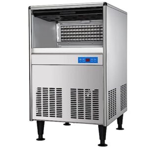 commercial ice maker machine - 110v, 170lbs/24h, etl approved stainless steel, 66lbs bin, auto clean, clear cube, air-cooled, water filter, drain pump - ideal for restaurant, bar, and office