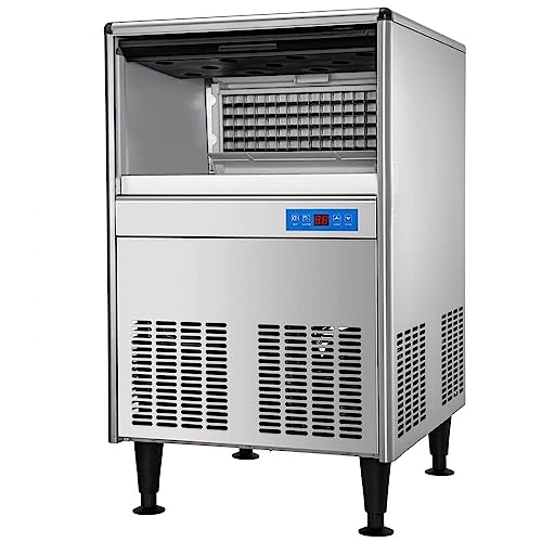 Commercial Ice Maker Machine - 110V, 170LBS/24H, ETL Approved Stainless Steel, 66LBS Bin, Auto Clean, Clear Cube, Air-Cooled, Water Filter, Drain Pump - Ideal for Restaurant, Bar, and Office