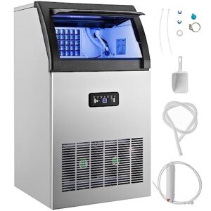 commercial stainless steel ice maker machine with 120lbs/24h capacity and 29lbs storage, water filter and connection hose included - ideal for home, office, shop, and bar