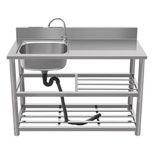 stainless steel kitchen sink catering sink single bowl compartment workbench sink with workbench and storage shelves with faucet for garage commercial restaurant kitchen laundry room. (color : hot an