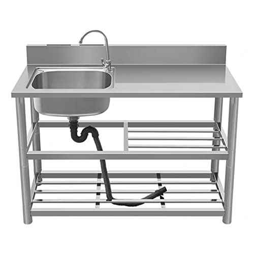 Stainless Steel Kitchen Sink Catering Sink Single Bowl Compartment Workbench Sink with Workbench and Storage Shelves with Faucet for Garage Commercial Restaurant Kitchen Laundry Room. (Color : Hot an