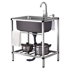 catering sink free standing 304 stainless steel utility sinks for laundry room with tap and drain, industrial garage sink commercial sink for restaurant, workshop, 53x38cm ( size : 68*44cm/27*17in )