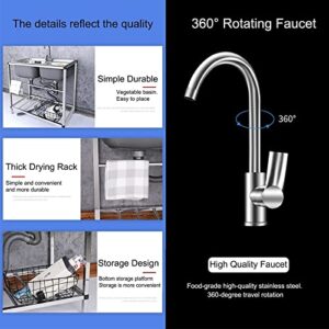 Catering Sink Free Standing 304 Stainless Steel Utility Sinks For Laundry Room With Tap And Drain, Industrial Garage Sink Commercial Sink For Restaurant, Workshop, 53x38cm ( Size : 68*44cm/27*17in )