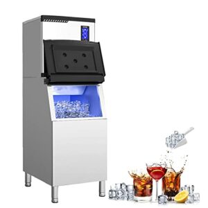 keinxow commercial ice maker 551lb/24h, air cooled industrial ice machine with 110lb large storage bin, self-cleaning,12h timing,156 clear ice cube stainless steel ice maker for bar/cafe/restaurant/bu