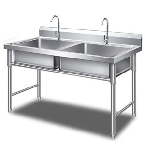 stainless steel single basin kitchen sink with stand, commercial restaurant sink , stainless steel utility sink kitchen bowl sink, with drainer unit faucet combo with strainer ( size : 100*50*80cm/39.