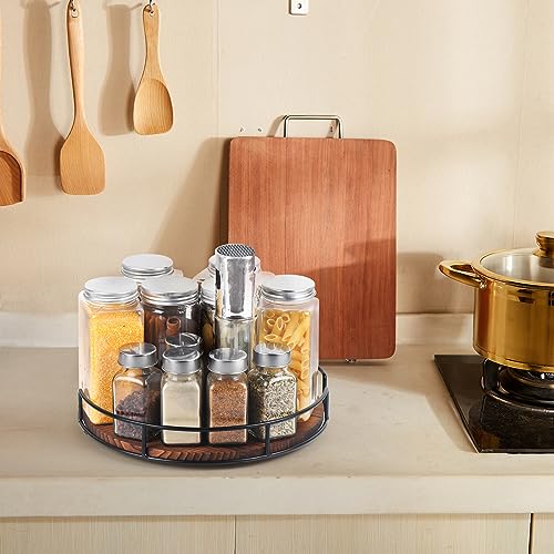10" Lazy Susan Organizer - Non-Skid Wood Turntable Organizer for Cabinet, Pantry, Kitchen Countertop, Refrigerator, Spice Rack, Carbonized Black