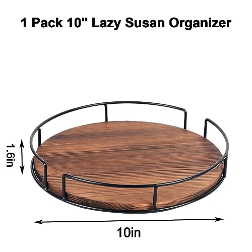 10" Lazy Susan Organizer - Non-Skid Wood Turntable Organizer for Cabinet, Pantry, Kitchen Countertop, Refrigerator, Spice Rack, Carbonized Black