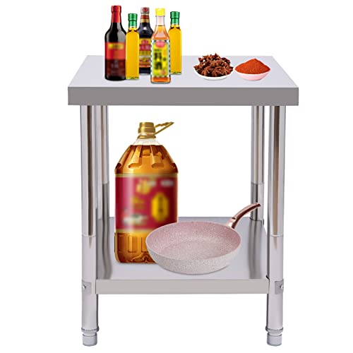 GDAE10 2 Layers Commercial Kitchen Prep Table with Shelf,Stainless Steel Kitchen Food Prep Work Table,for Restaurant, Hotel, Home