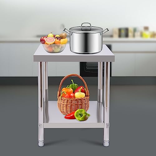 GDAE10 2 Layers Commercial Kitchen Prep Table with Shelf,Stainless Steel Kitchen Food Prep Work Table,for Restaurant, Hotel, Home