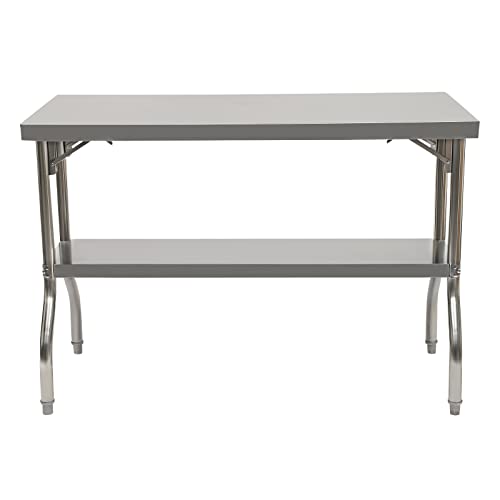 2 Layers Folding Catering Prep Table Commercial Worktable Workstation Stainless Steel Prep Work Table for Restaurants Kitchen Garages Canteens,1100lbs Loading