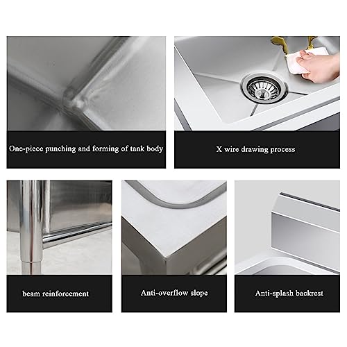 Single Sink Sink Commercial Home Sink Stainless Steel Kitchen Sink (Size : 60 * 60 * 80cm)