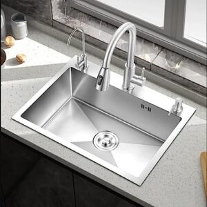 304 Stainless Steel Thickened Sink Single-slot Kitchen Washbasin Large Single-slot Manual Sink (Color : Package one)