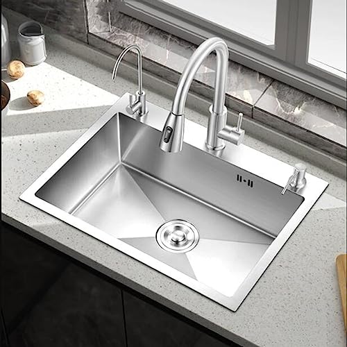304 Stainless Steel Thickened Sink Single-slot Kitchen Washbasin Large Single-slot Manual Sink (Color : Package one)