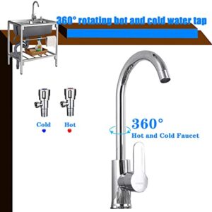 Stainless Steel Sink, 68 * 44cm Standing Kitchen Sink, Portable Handwashing Station with Hot and Cold Faucet Load-bearing 150kg Wash Basin for Laundry Backyard Garage Laundry