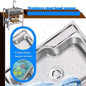 Stainless Steel Sink, 68 * 44cm Standing Kitchen Sink, Portable Handwashing Station with Hot and Cold Faucet Load-bearing 150kg Wash Basin for Laundry Backyard Garage Laundry