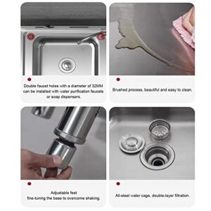 Outdoor utility commercial garage sink,Indoor kitchen Stainless Steel sink,with faucet,with storage rack,1 Compartment,Wear-resistant and smooth, large capacity,for restaurant,Basement. (Size : 80CM+